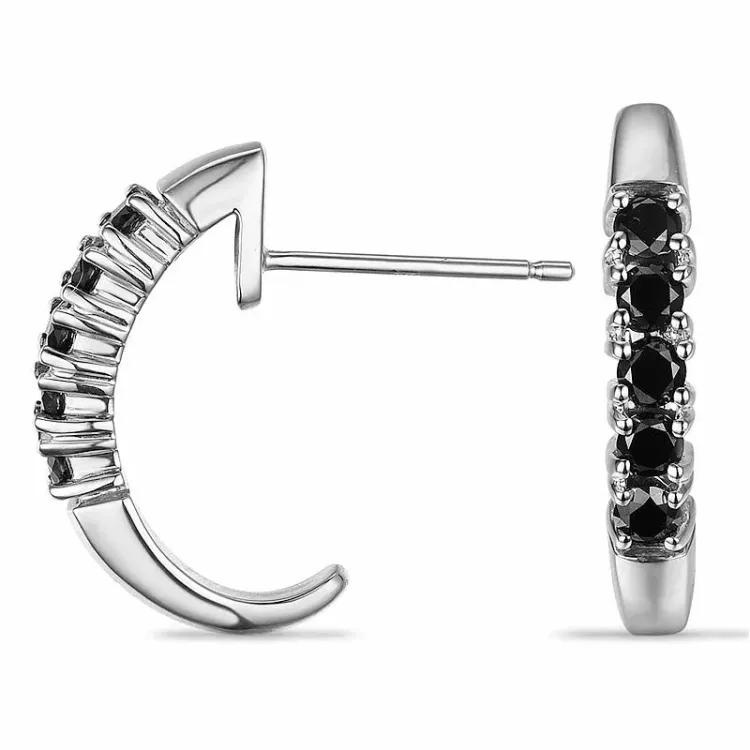 sorte diamant halvcreoler i 9 karat hvidguld med diamant 