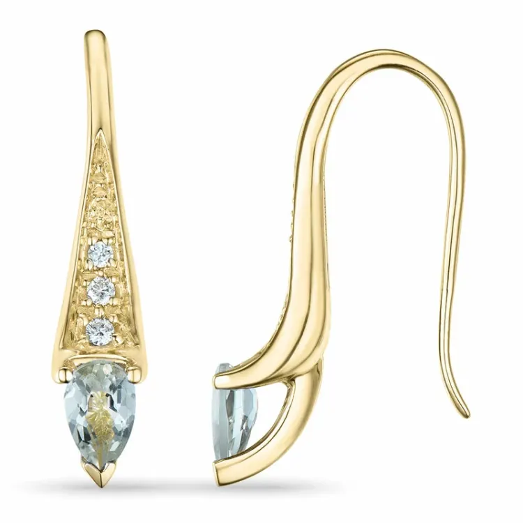 lange grønne ametyst brillantøreringe i 9 karat guld med ametyst og diamant