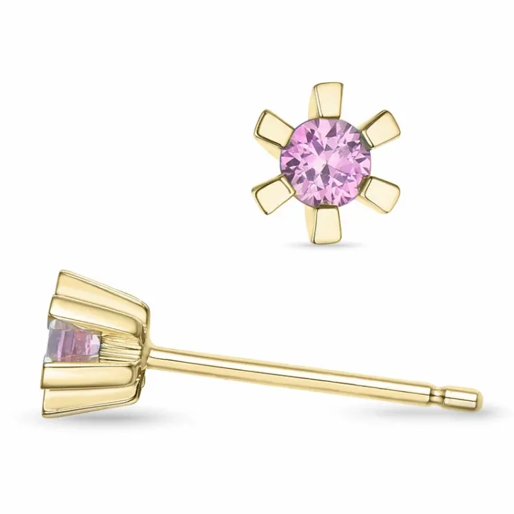 2 x 0,10 ct pink safir solitaireørestikker i 9 karat guld med pink safir