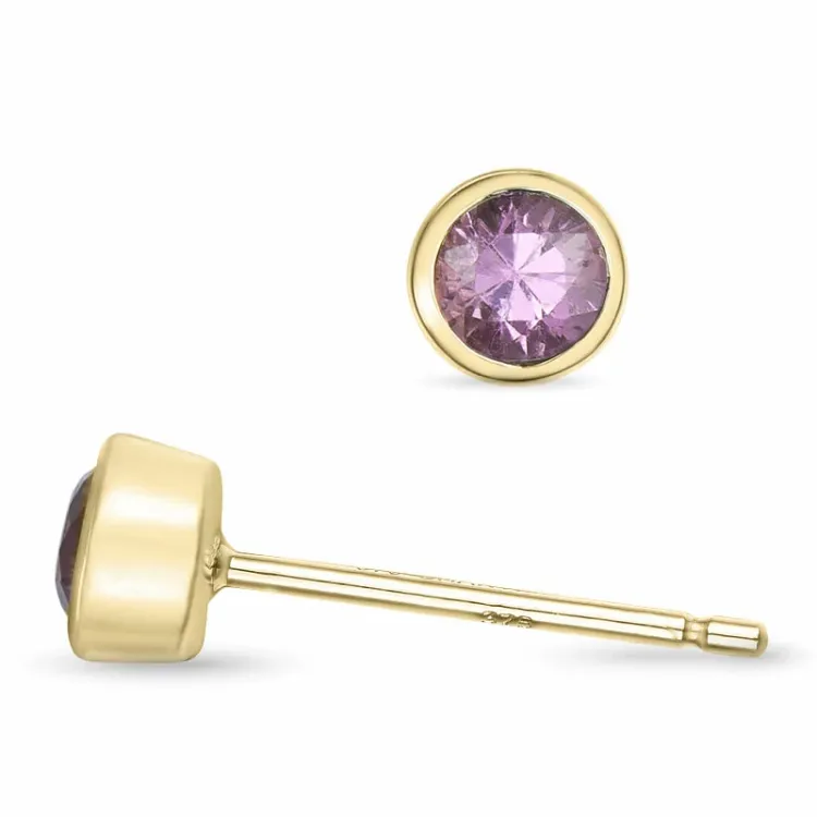 2 x 0,23 ct pink safir solitaireørestikker i 9 karat guld med pink safir