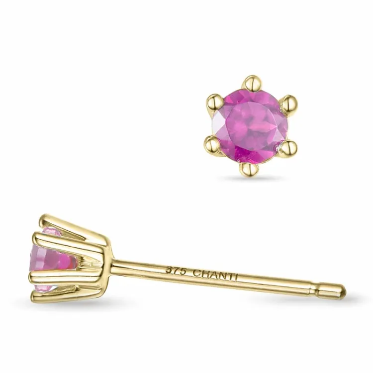 2 x 0,13 ct pink safir solitaireørestikker i 9 karat guld med pink safir
