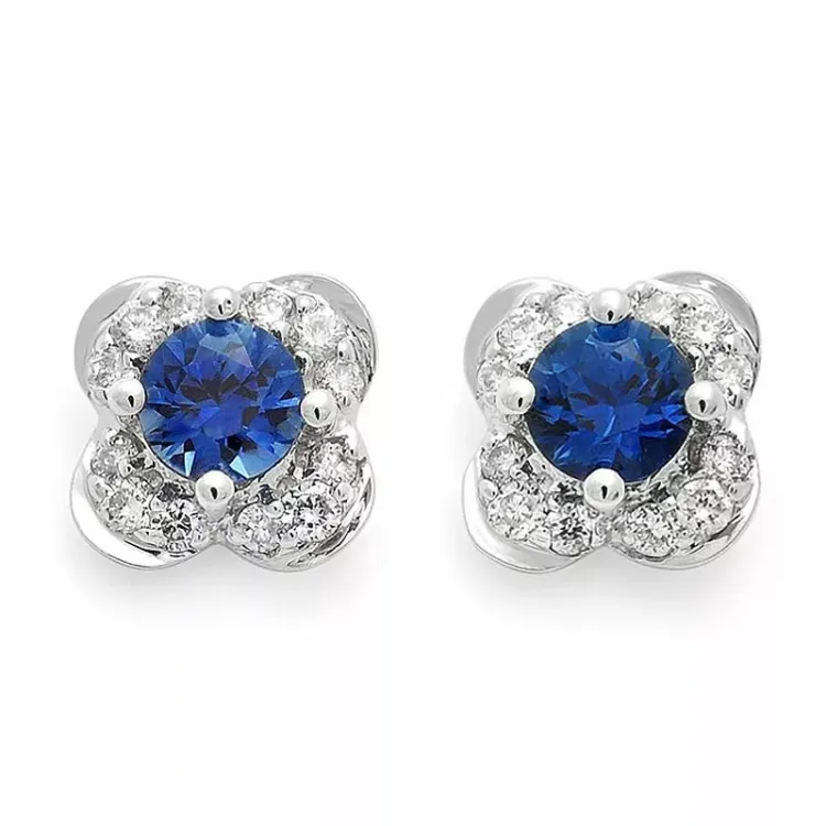 blomster safir diamantøreringe i 9 karat hvidguld med diamant og safir