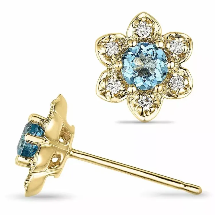 Blomster topas diamantøreringe i 9 karat guld med diamanter og topaser