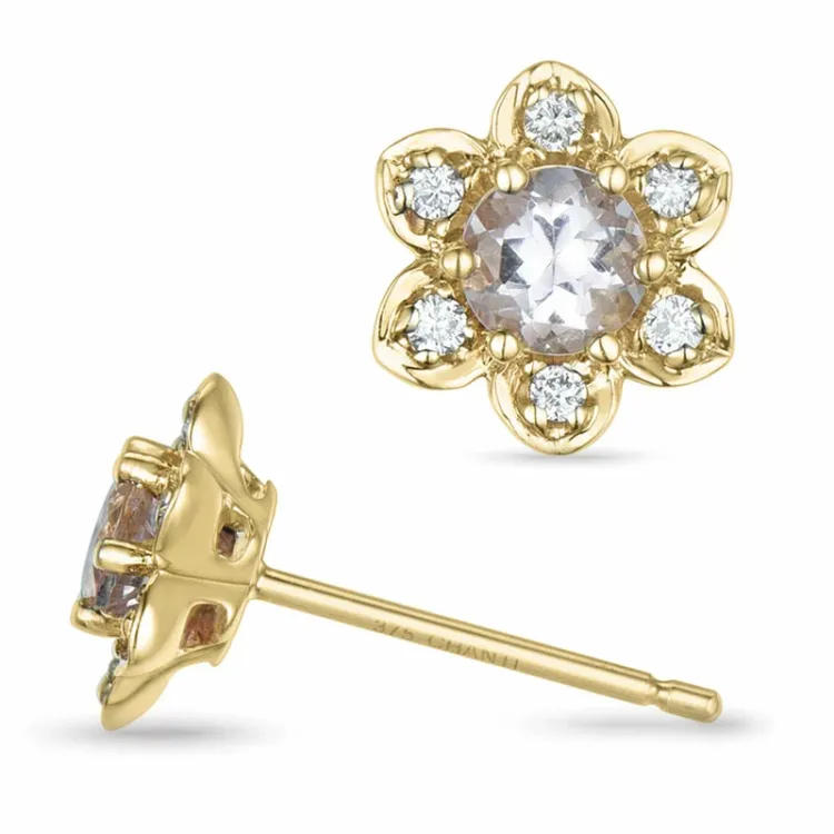 blomster morganit brillantøreringe i 9 karat guld med morganit og diamant 