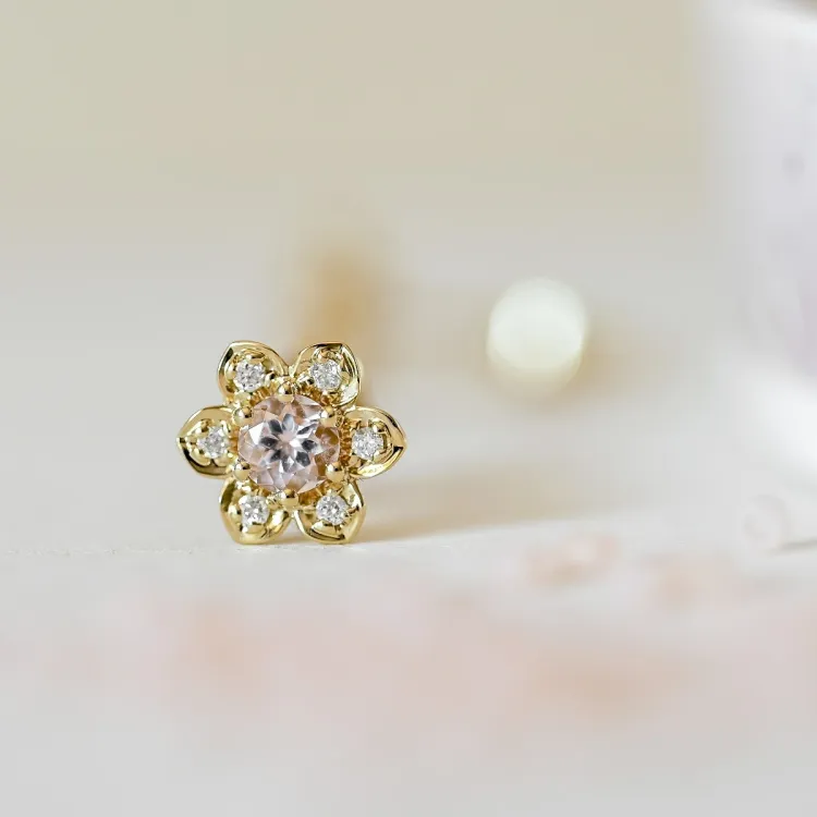 blomster morganit brillantøreringe i 9 karat guld med morganit og diamant 
