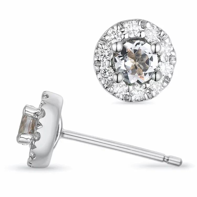 runde morganit brillantøreringe i 9 karat hvidguld med morganit og diamant 