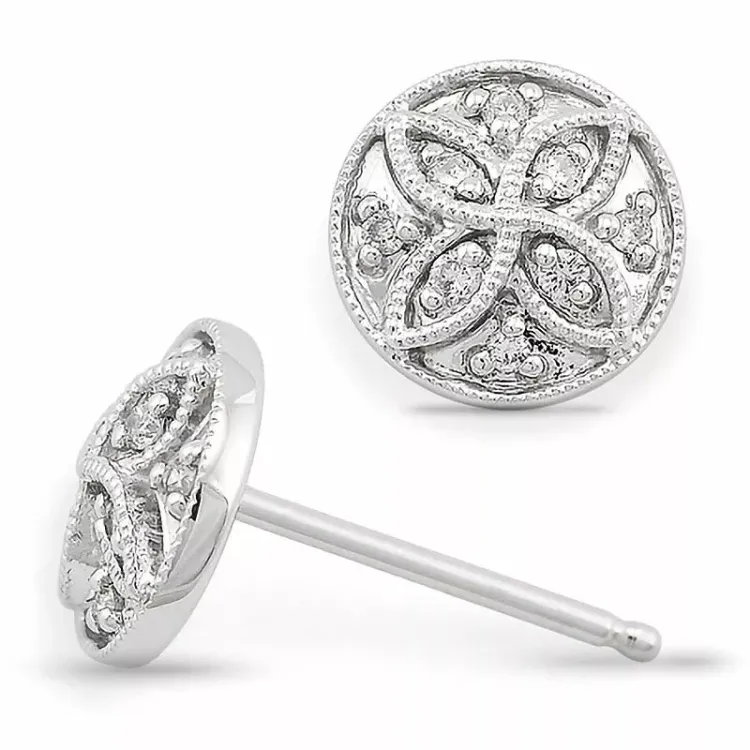 Blomster diamant ørestikker i 9 karat hvidguld med diamanter