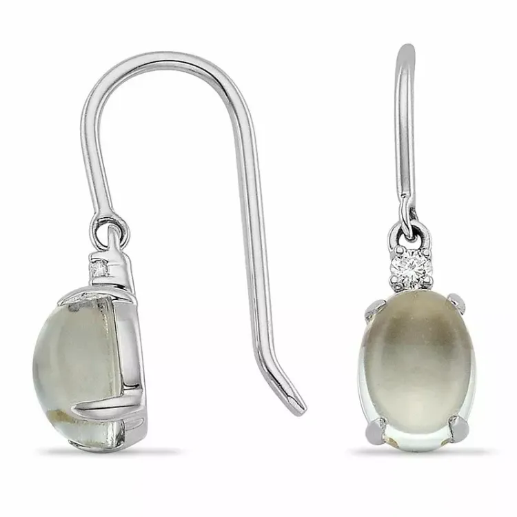 ovale grønne ametyst diamantøreringe i 9 karat hvidguld med diamant og ametyst