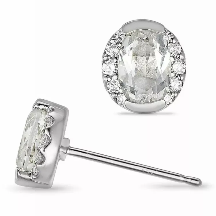 runde hvide kvarts diamantøreringe i 9 karat hvidguld med diamant og kvarts