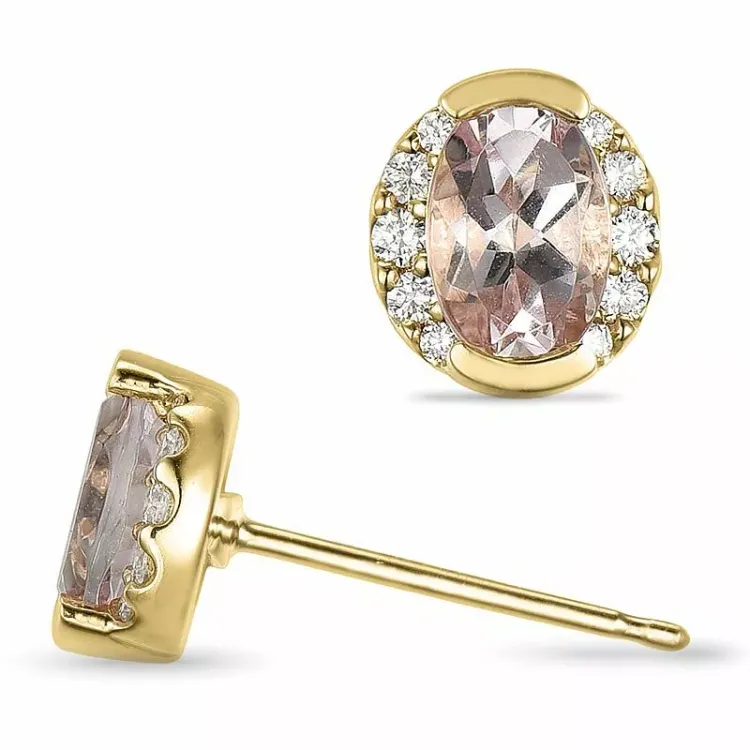ovale morganit diamantøreringe i 9 karat guld med diamant og morganit 