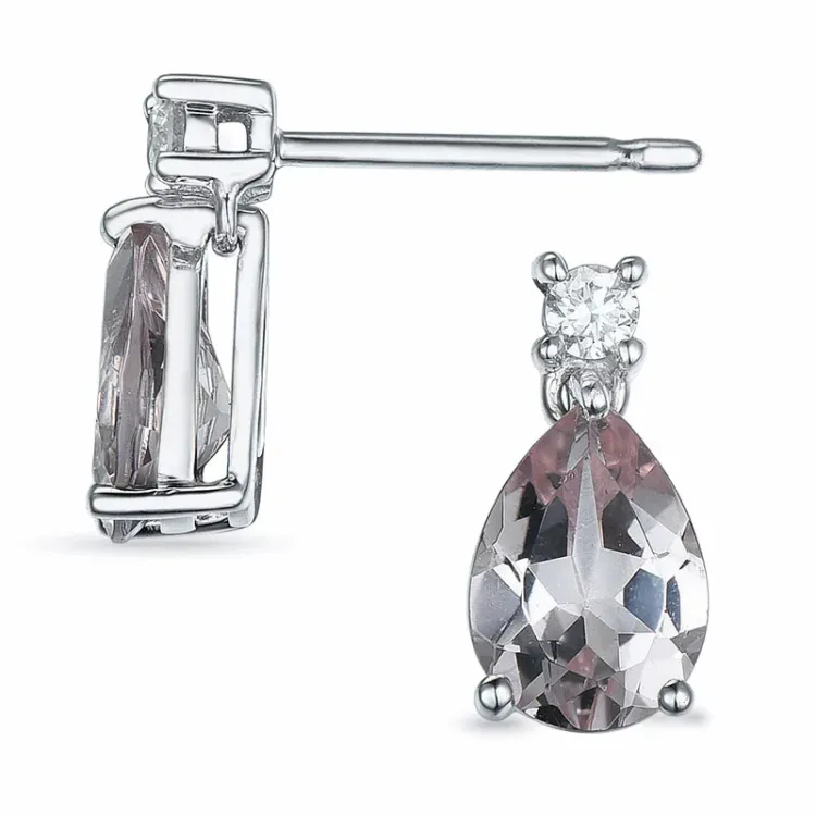 dråbe morganit brillantøreringe i 9 karat hvidguld med morganit og diamant
