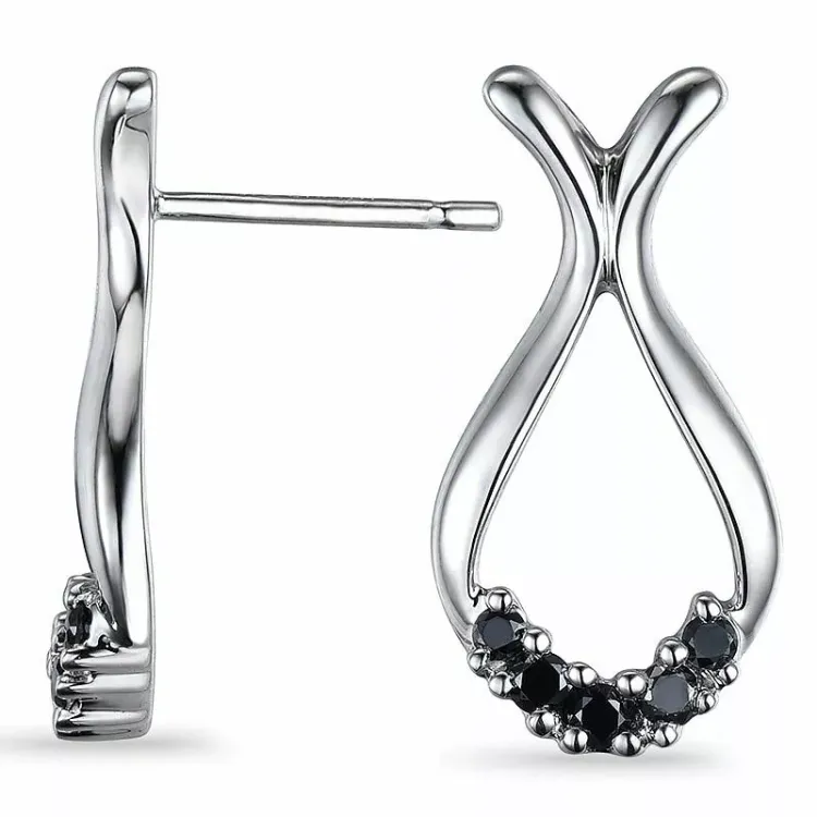 Kollektionsprøve sorte diamantøreringe i 9 karat hvidguld med diamanter