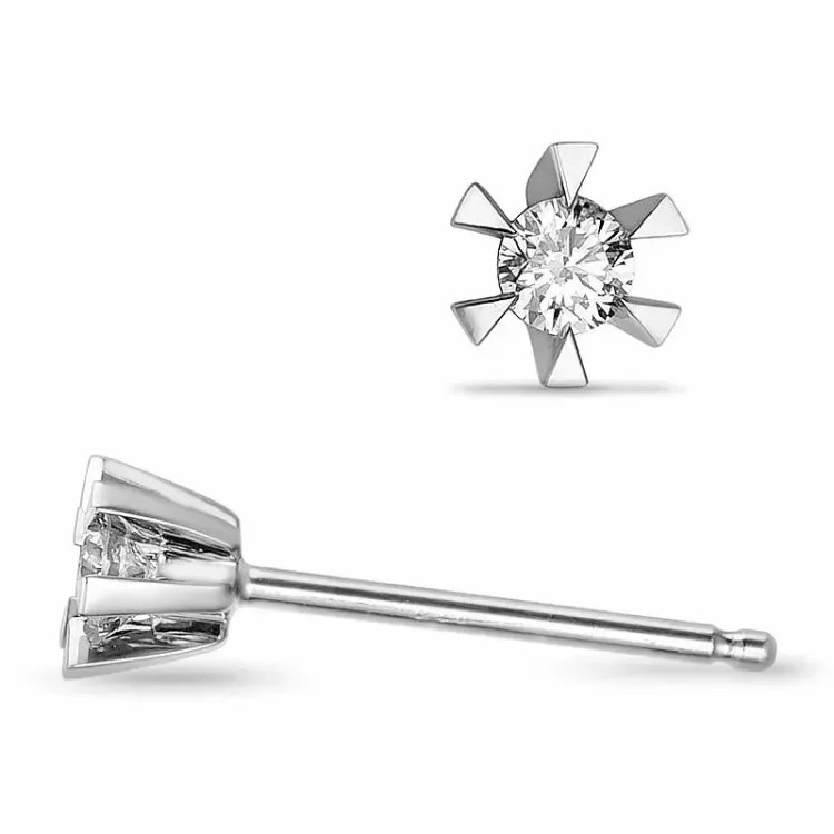 2 x 0,05 ct solitaireørestikker i 9 karat hvidguld med diamant 