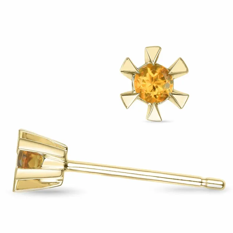 2 x 0,05 ct citrin solitaireørestikker i 9 karat guld med citrin