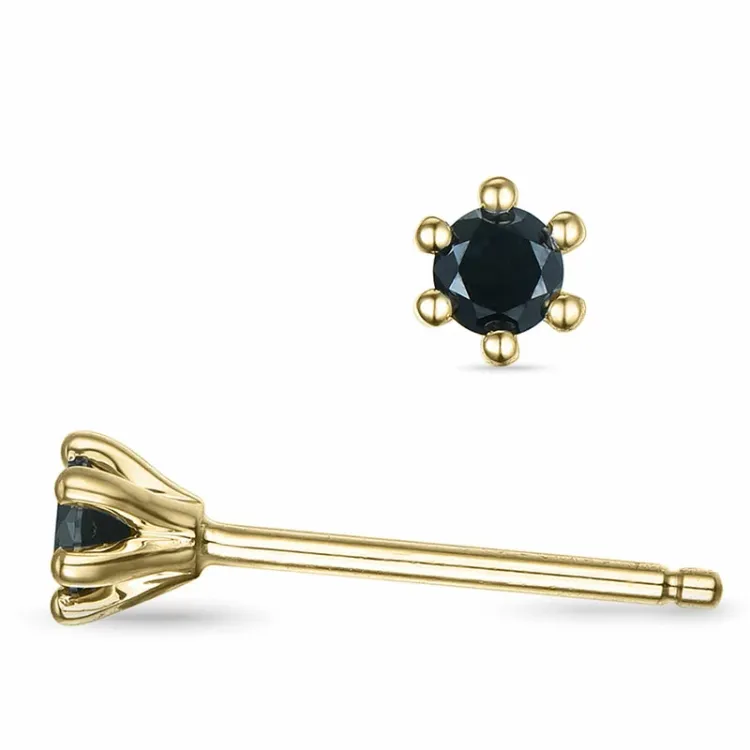 2 x 0,10 ct sorte diamant solitaireørestikker i 9 karat guld med sort diamant
