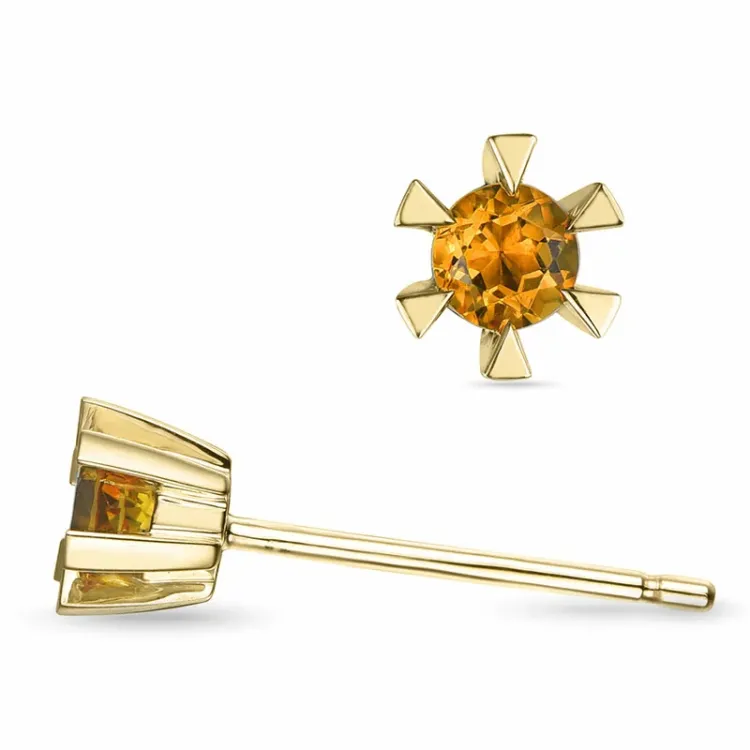 2 x 0,10 ct citrin solitaireørestikker i 9 karat guld med citrin 