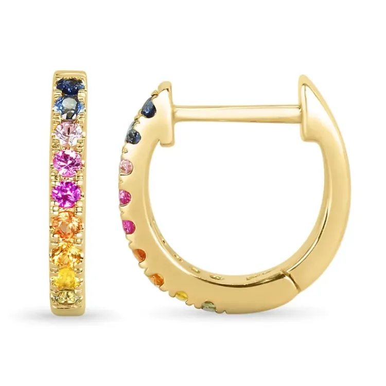 regnbuefarvede safir creoler i 9 karat guld med safir 