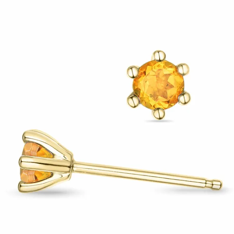 2 x 0,19 ct citrin solitaireørestikker i 9 karat guld med citrin