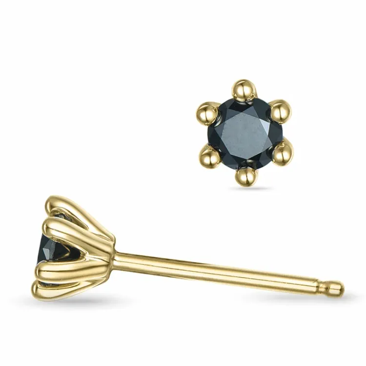 2 x 0,20 ct sorte diamant solitaireørestikker i 9 karat guld med sort diamant 
