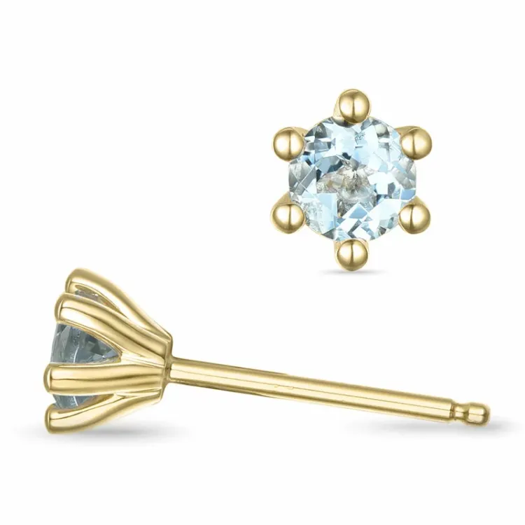 2 x 0,25 ct akvamarin solitaireørestikker i 9 karat guld med akvamarin