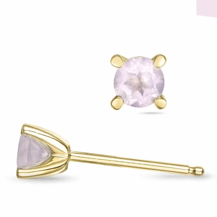2 x 0,25 ct rosa kvarts solitaireørestikker i 9 karat guld med kvarts