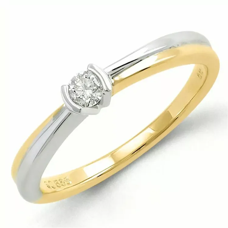 rund diamant ring i 9 karat guld.- og hvidguld 0,10 ct