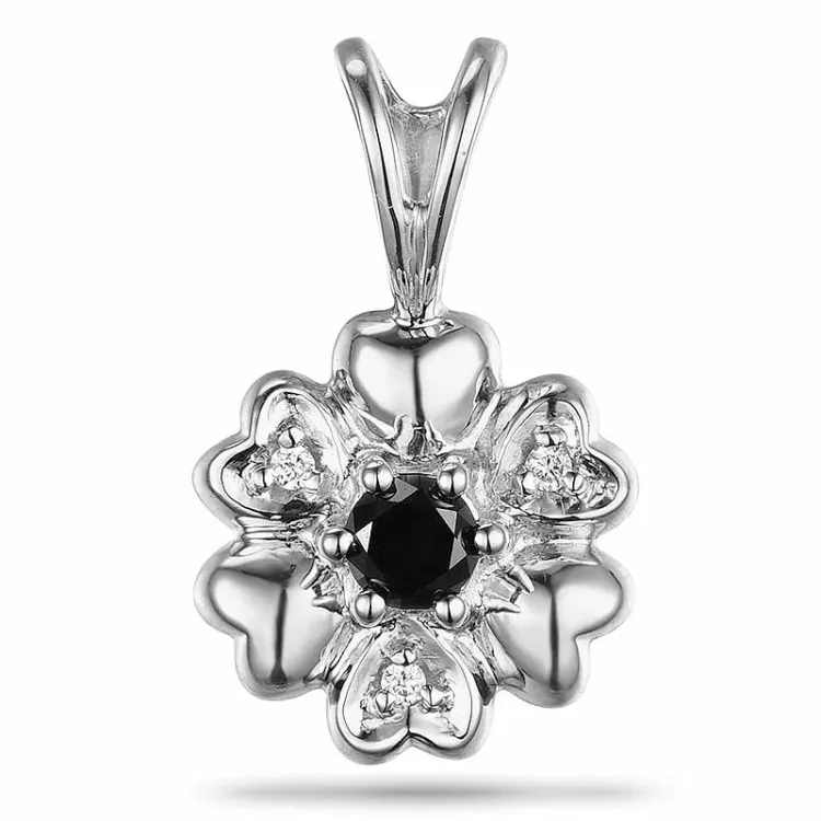 blomster sort diamant vedhæng i 9 karat hvidguld 0,01 ct 0,12 ct
