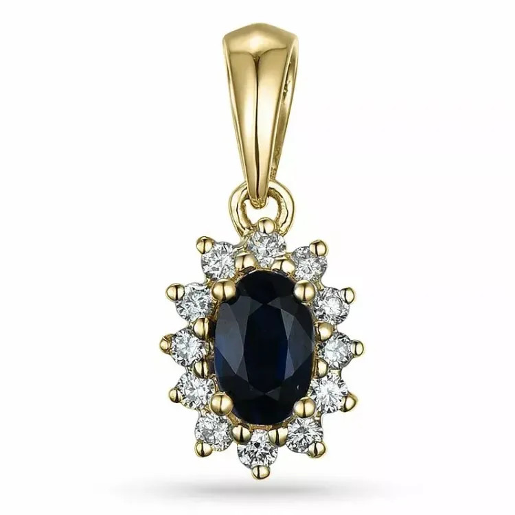 roset safir diamantvedhæng i 9 karat guld 0,10 ct 0,35 ct