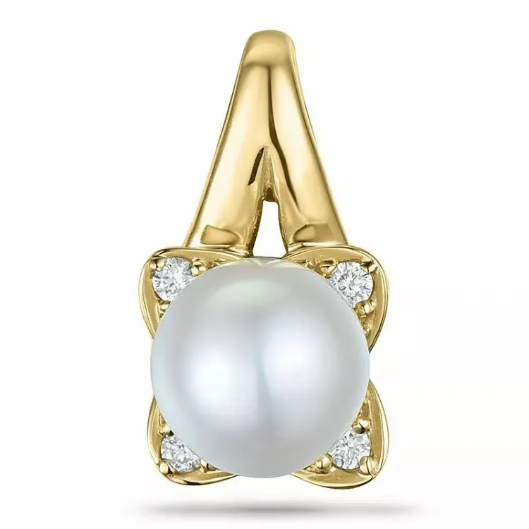 Blomster perle diamantvedhæng i 9 karat guld 0,06 ct