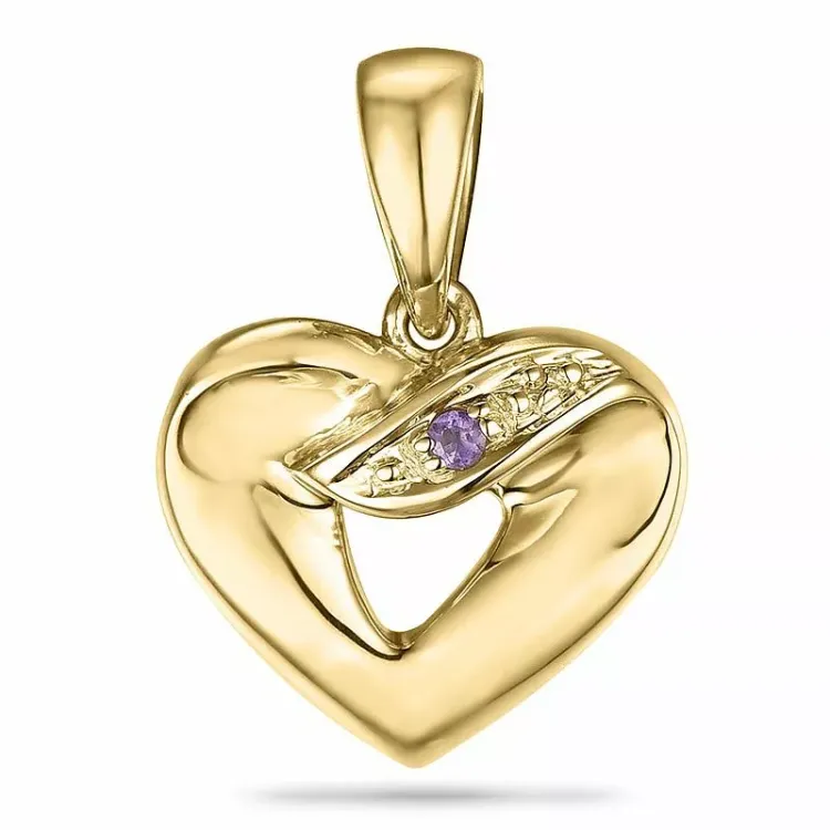 Hjerte ametyst vedhæng i 9 karat guld 0,008 ct