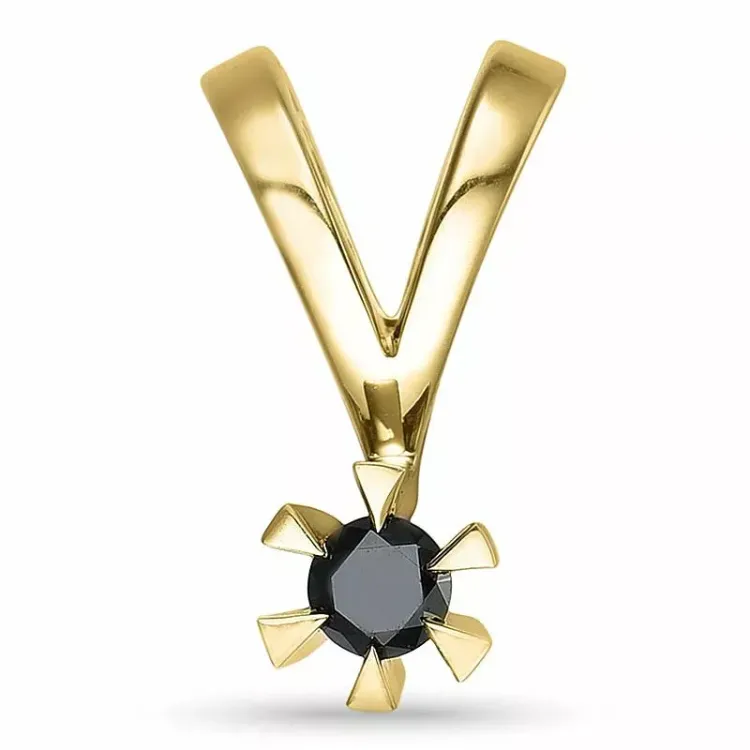 sort solitairevedhæng i 9 karat guld 0,11 ct
