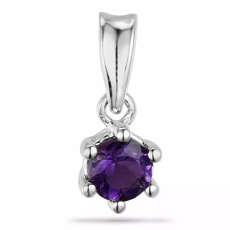 Rundt ametyst vedhæng i 9 karat hvidguld 0,22 ct