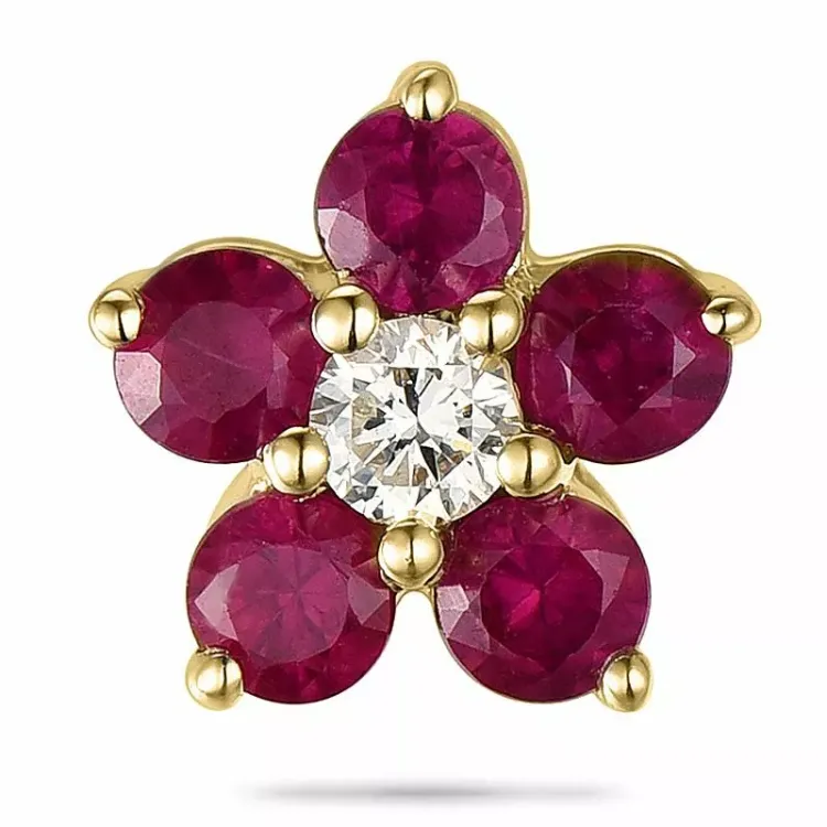 Blomster rubin diamantvedhæng i 9 karat guld 0,06 ct 0,45 ct