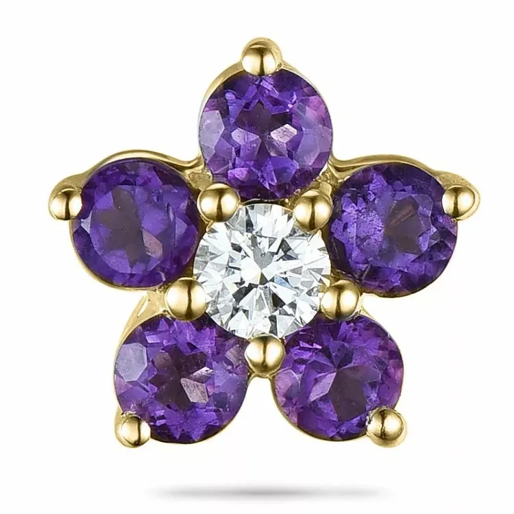 Blomster ametyst diamantvedhæng i 9 karat guld 0,06 ct 0,30 ct