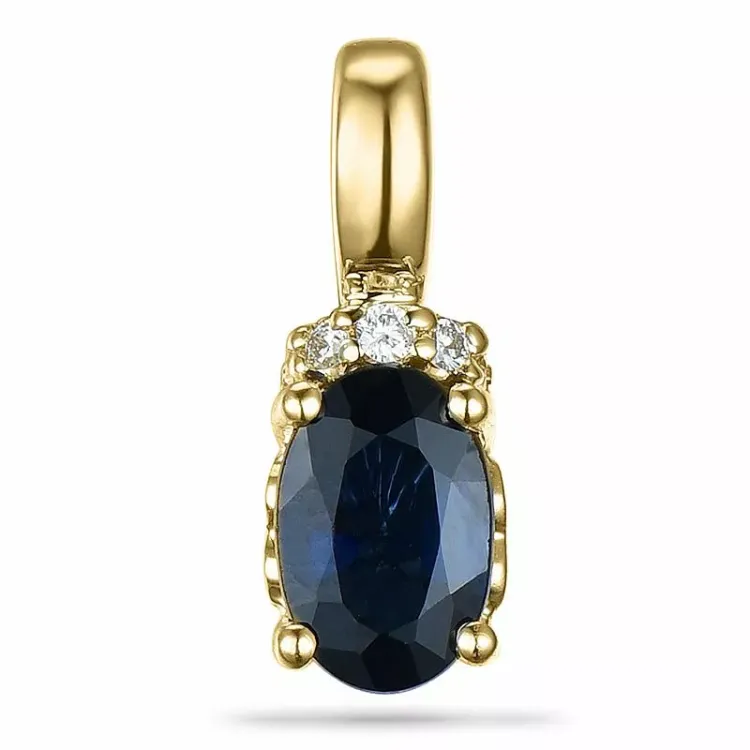 Ovalt safir diamantvedhæng i 9 karat guld 0,03 ct 0,65 ct
