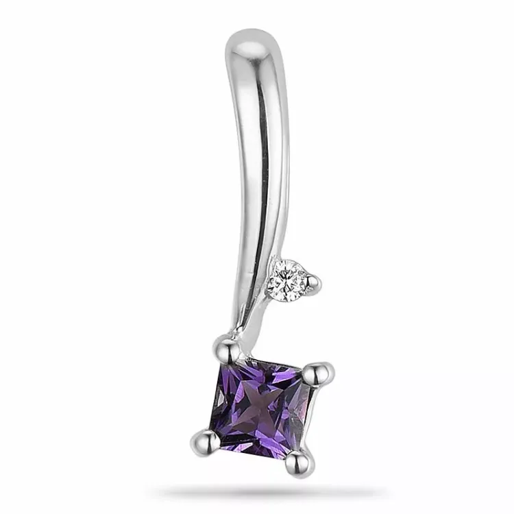 Firkantet ametyst diamantvedhæng i 9 karat hvidguld 0,007 ct 0,10 ct