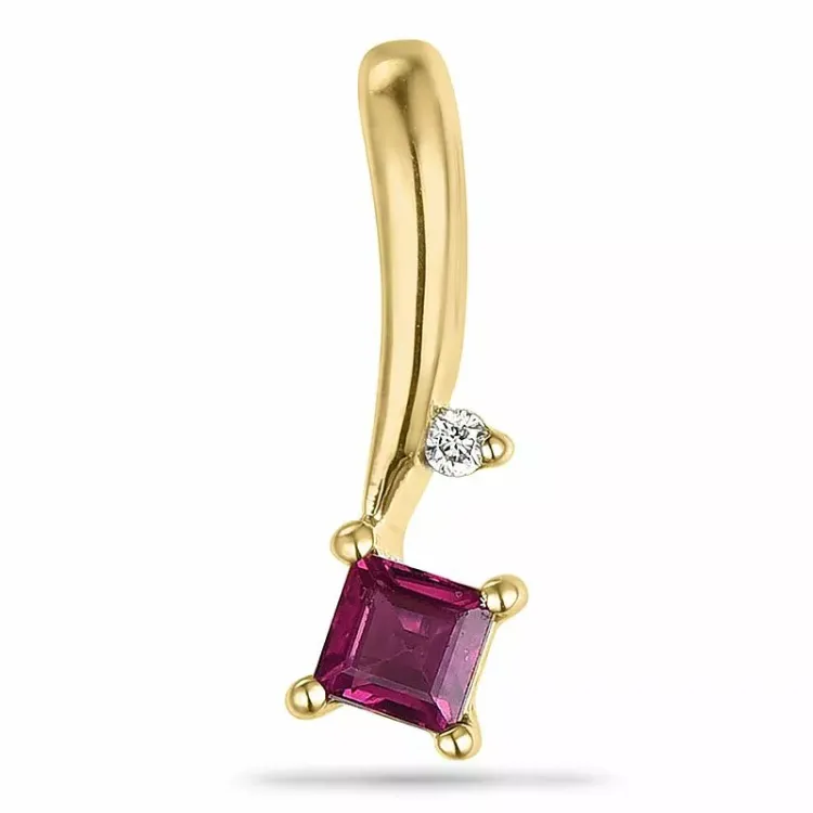 Firkantet rubin diamantvedhæng i 9 karat guld 0,007 ct 0,17 ct