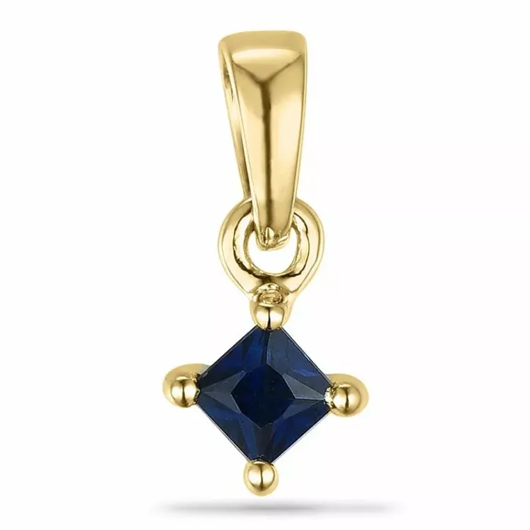 Firkantet safir vedhæng i 9 karat guld 0,18 ct