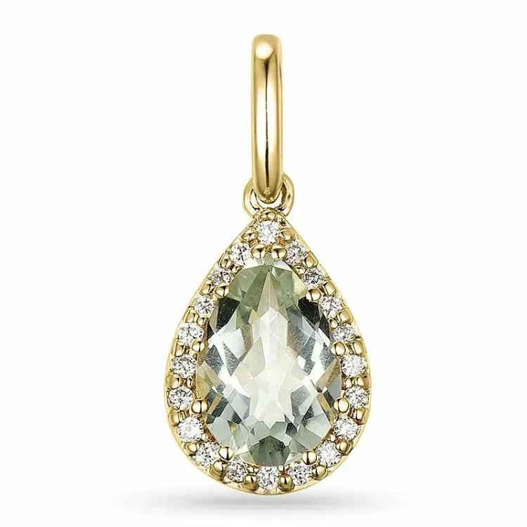 grøn ametyst diamantvedhæng i 9 karat guld 1,55 ct 0,10 ct