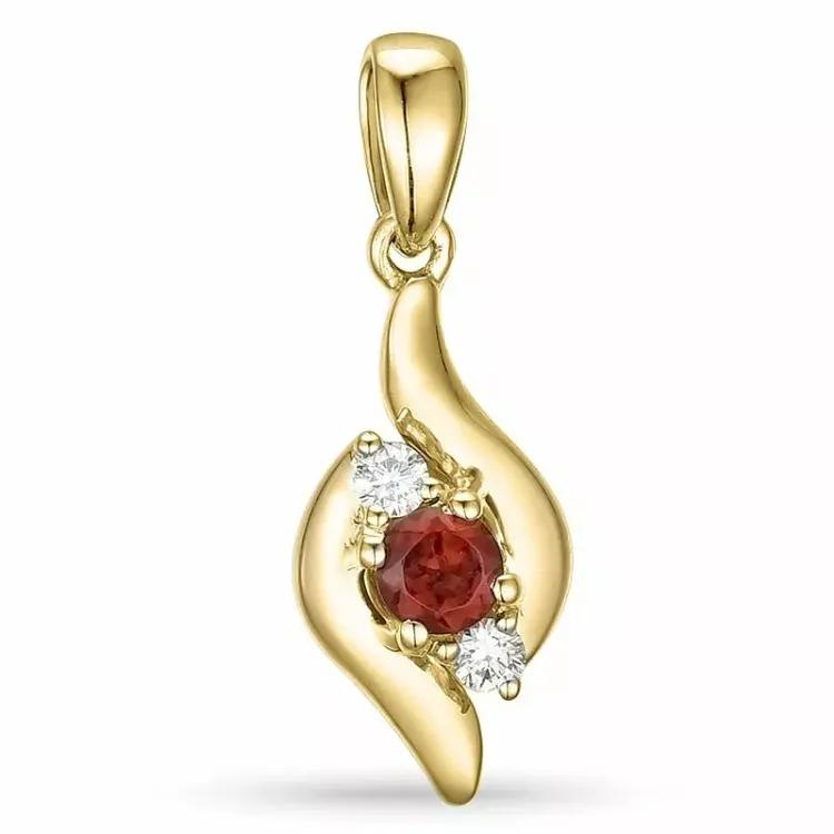 elegant abstrakt granat diamantvedhæng i 9 karat guld 0,05 ct 0,15 ct