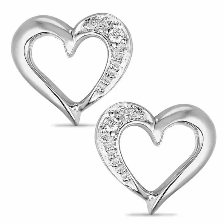 hjerte diamant øreringe i 9 karat hvidguld med diamant 