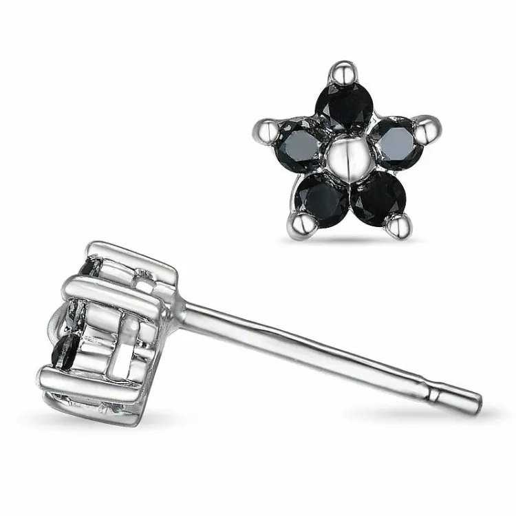 blomster sorte diamant øreringe i 9 karat hvidguld med sort diamant 