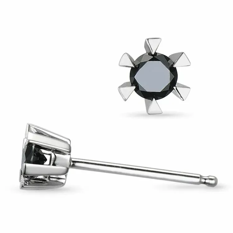 sort diamant solitaireørestikker i 9 karat hvidguld med diamant 