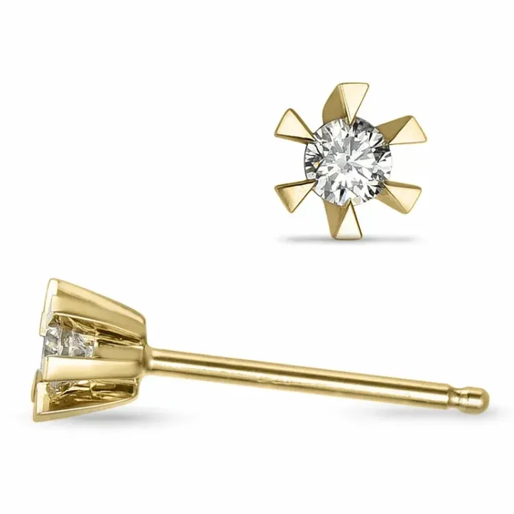 2 x 0,05 ct solitaireørestikker i 9 karat guld med diamant 