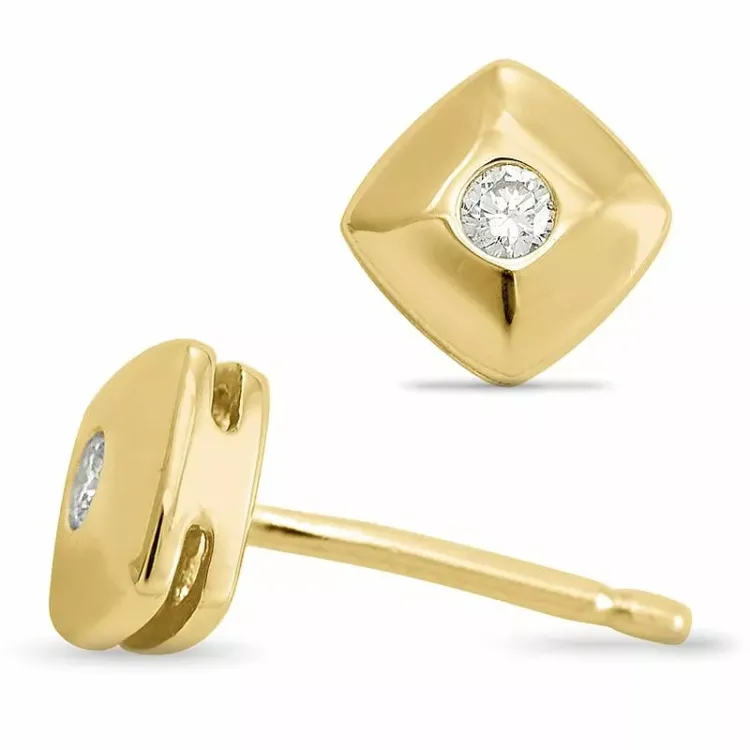 firkantet diamant ørestikker i 9 karat guld med diamant 