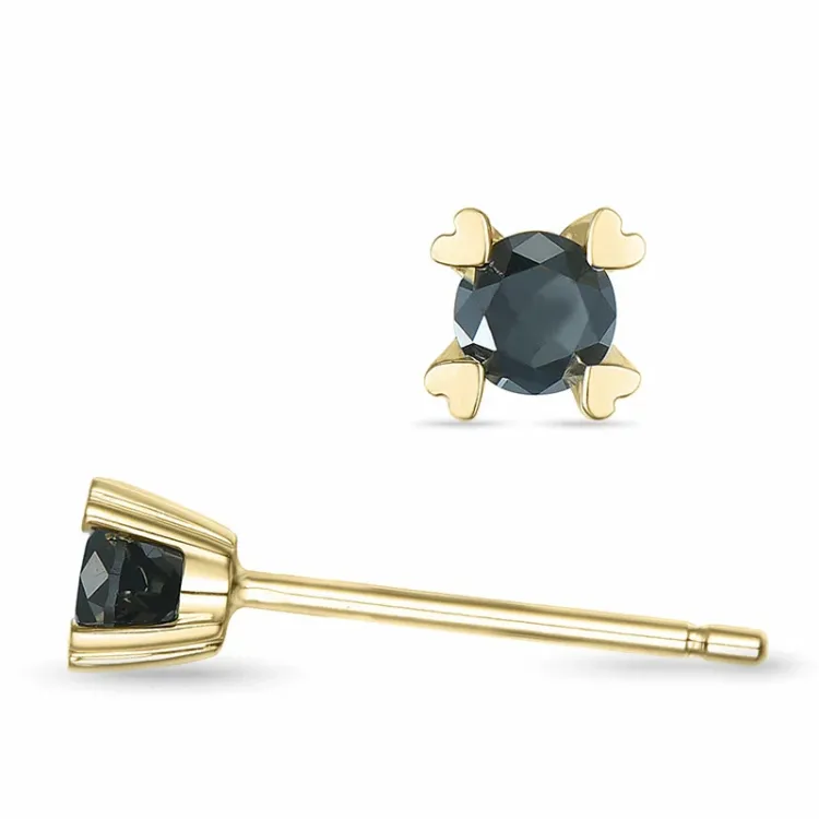2 x 0,10 ct sorte diamant solitaireørestikker i 9 karat guld med sort diamant