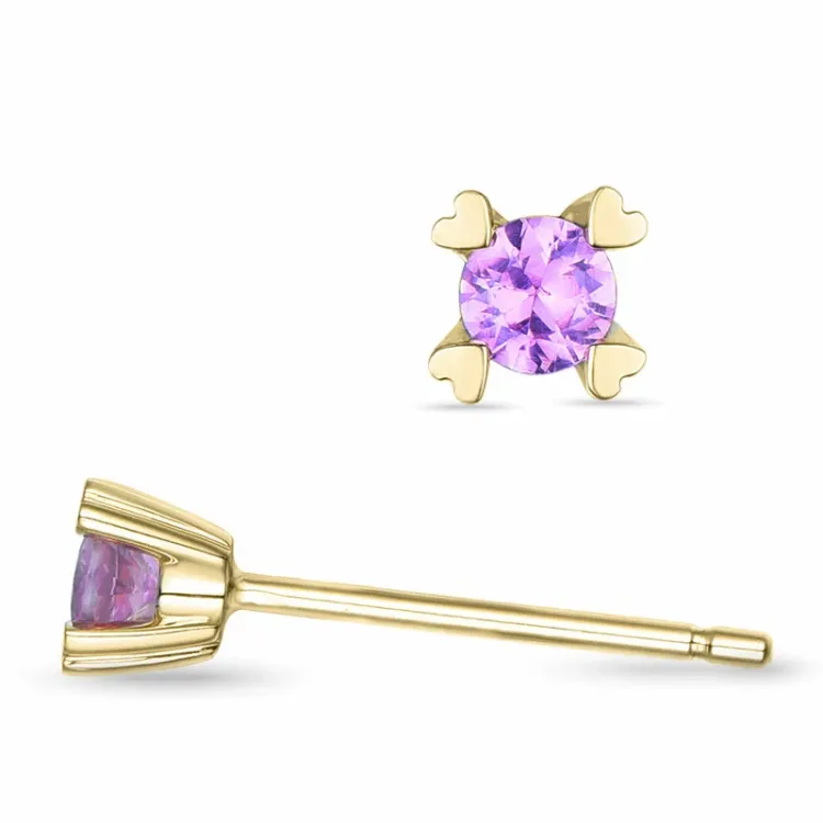2 x 0,13 ct pink safir solitaireørestikker i 9 karat guld med pink safir