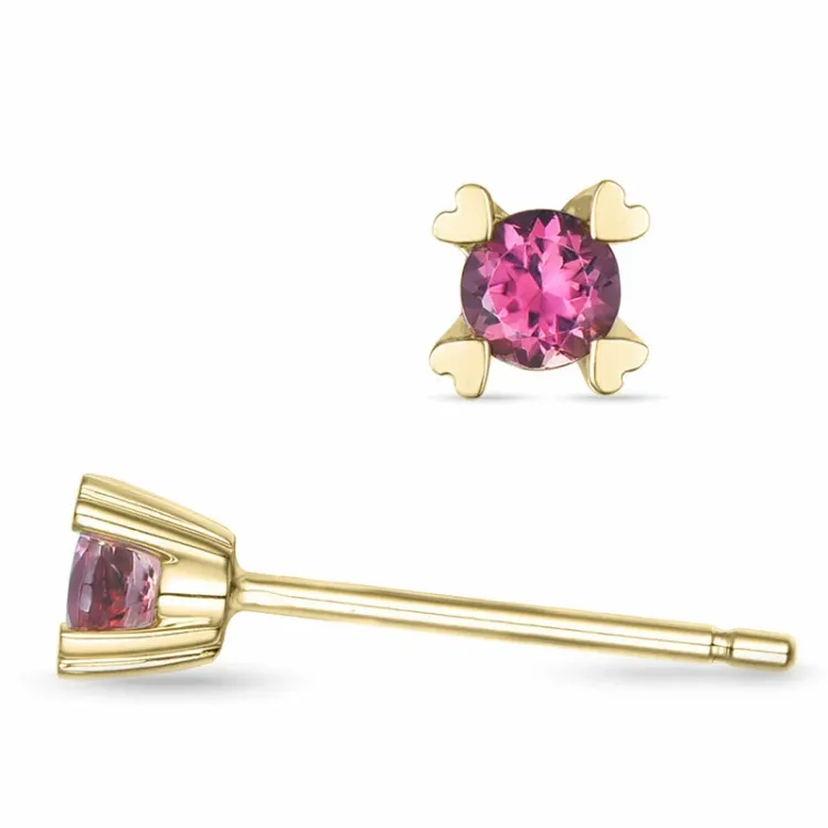 2 x 0,10 ct pink turmalin solitaireørestikker i 9 karat guld med turmalin