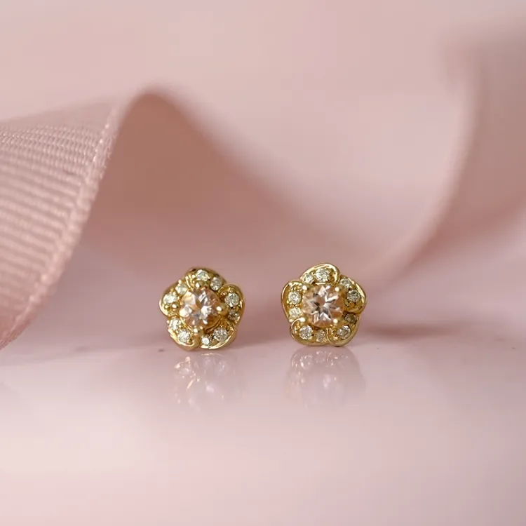 Blomster morganit diamantøreringe i 9 karat guld med diamanter og morganitter 