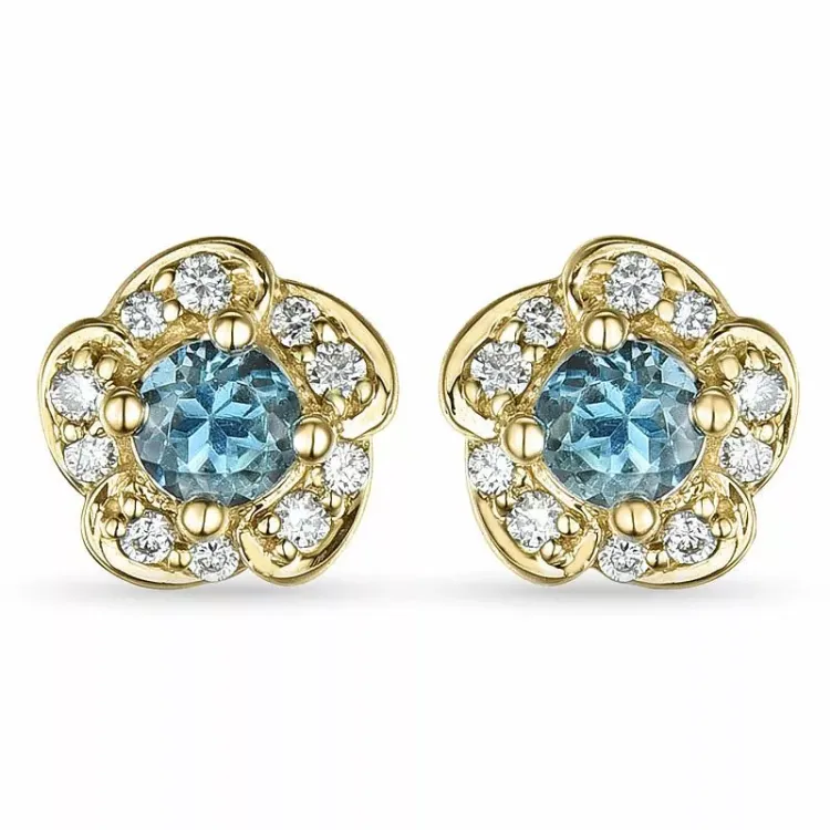 Blomster topas diamantøreringe i 9 karat guld med diamanter og topaser